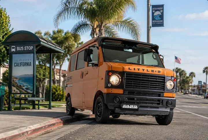 Orange Suzuki Every DA64V with a retro front-end body kit